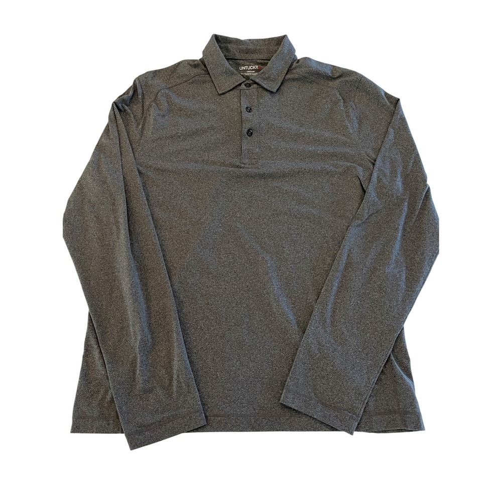 UNTUCKit Mens Long Sleeve Polo Shirt Medium Gray Heathered Performance Stretch